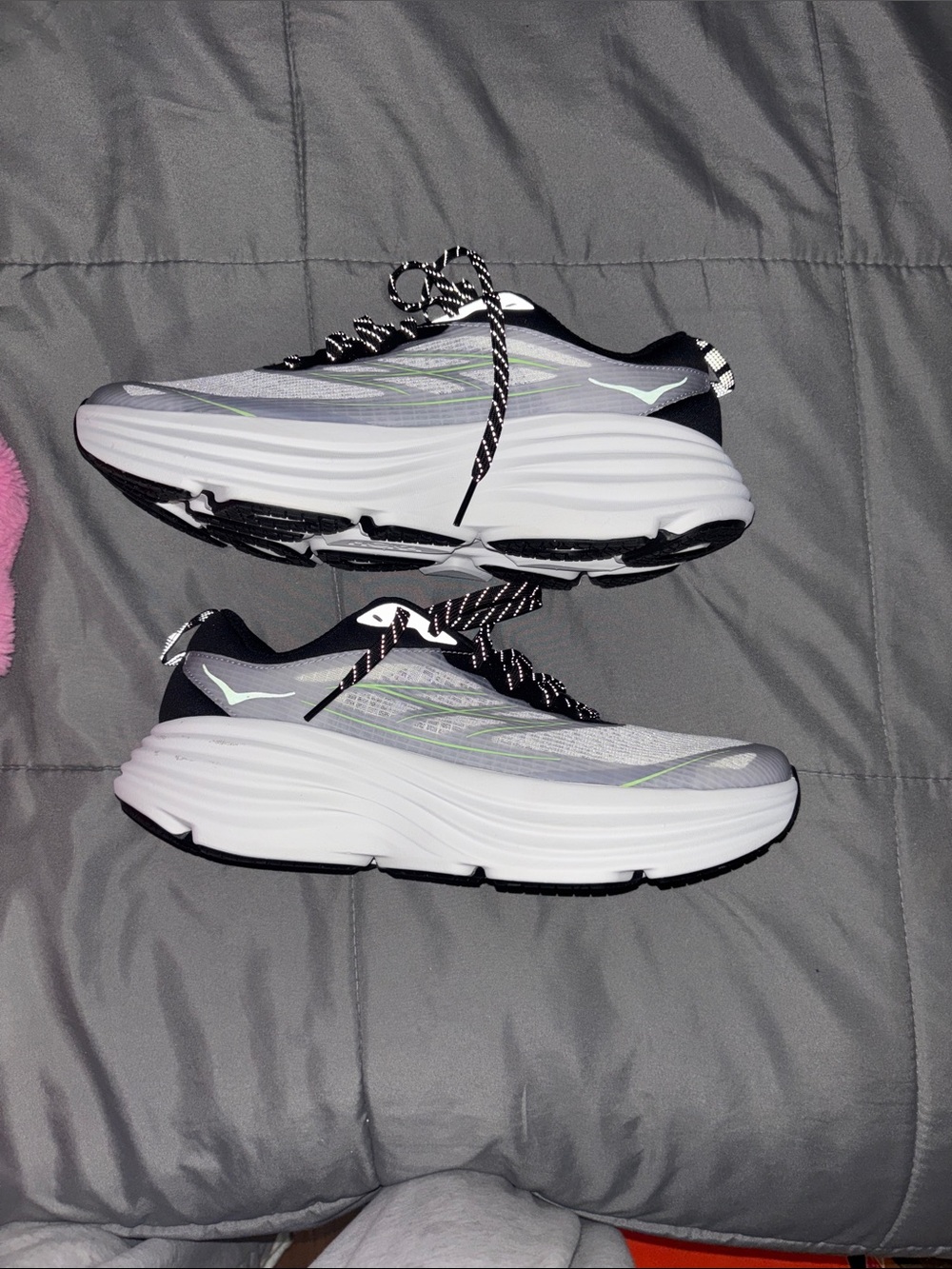 Hoka Bondi 8 Neutral Gray & White Platform Running Sneakers